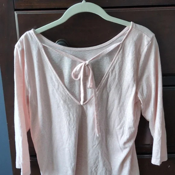 J. Crew Light Pink Tie-Back 3/4 Sleeve Top - Picture 4 of 8